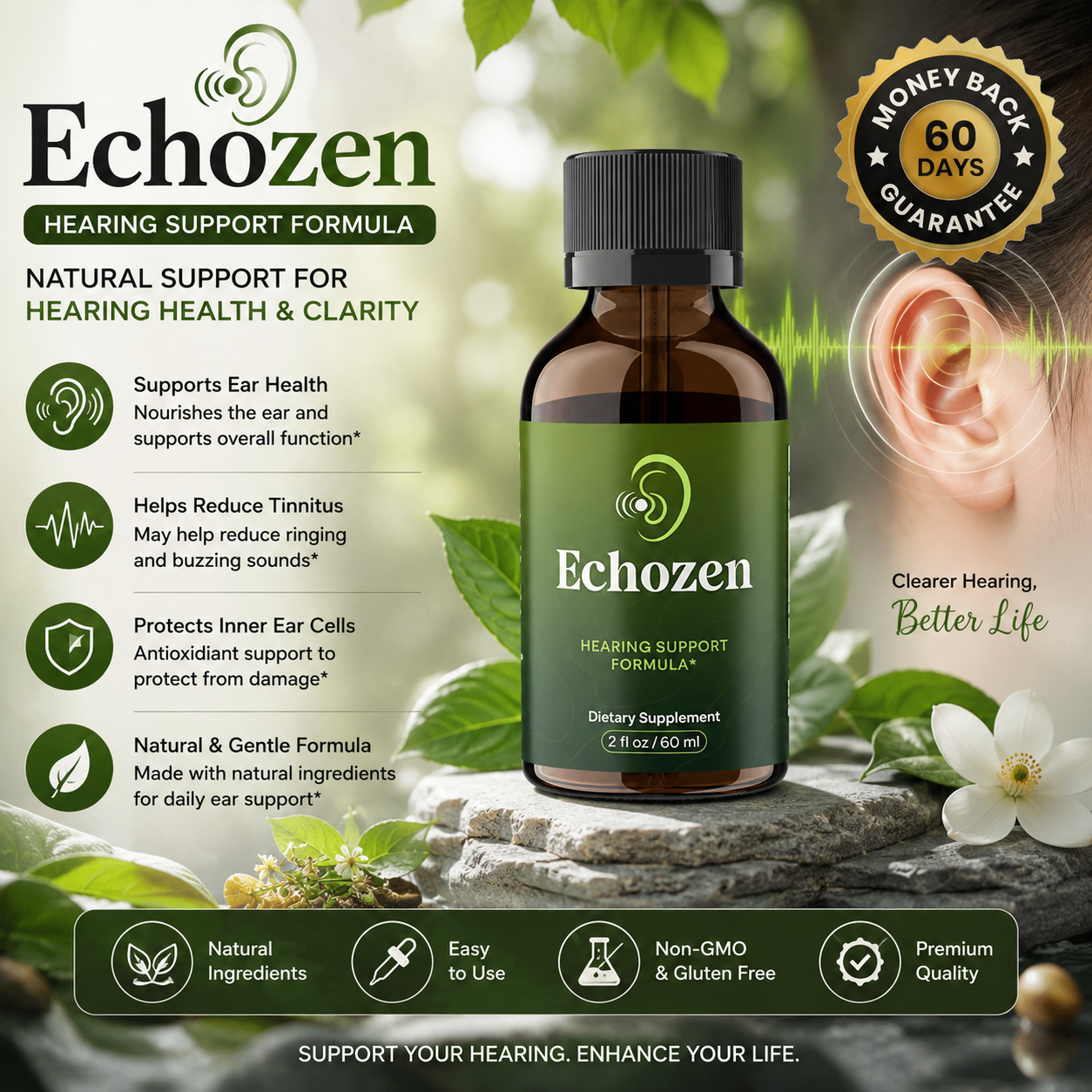 Echozen hearing support formula product overview with benefits